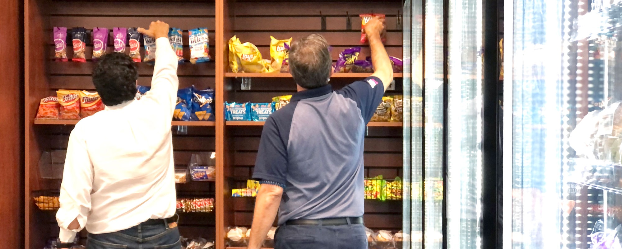 A vibrant micro-market setup in a corporate break room.